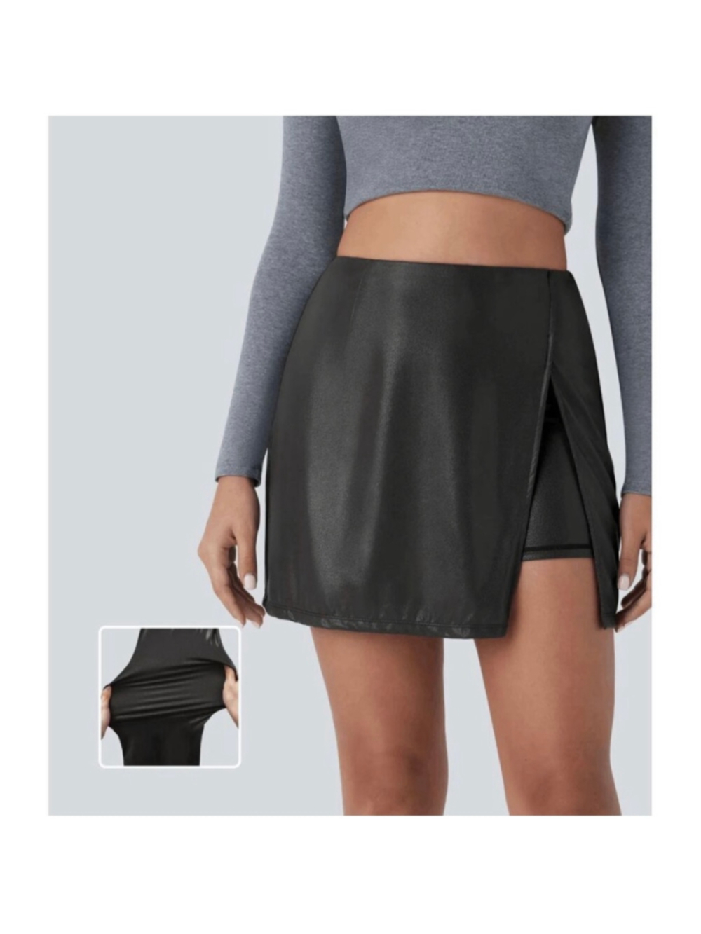 NWT Halara Softlyzero™ Faux Leather High Waisted Split Hem Skort- Size Medium